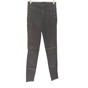 J Brand Natasha Fearful High Rise Button Front Skinny Black Jeans